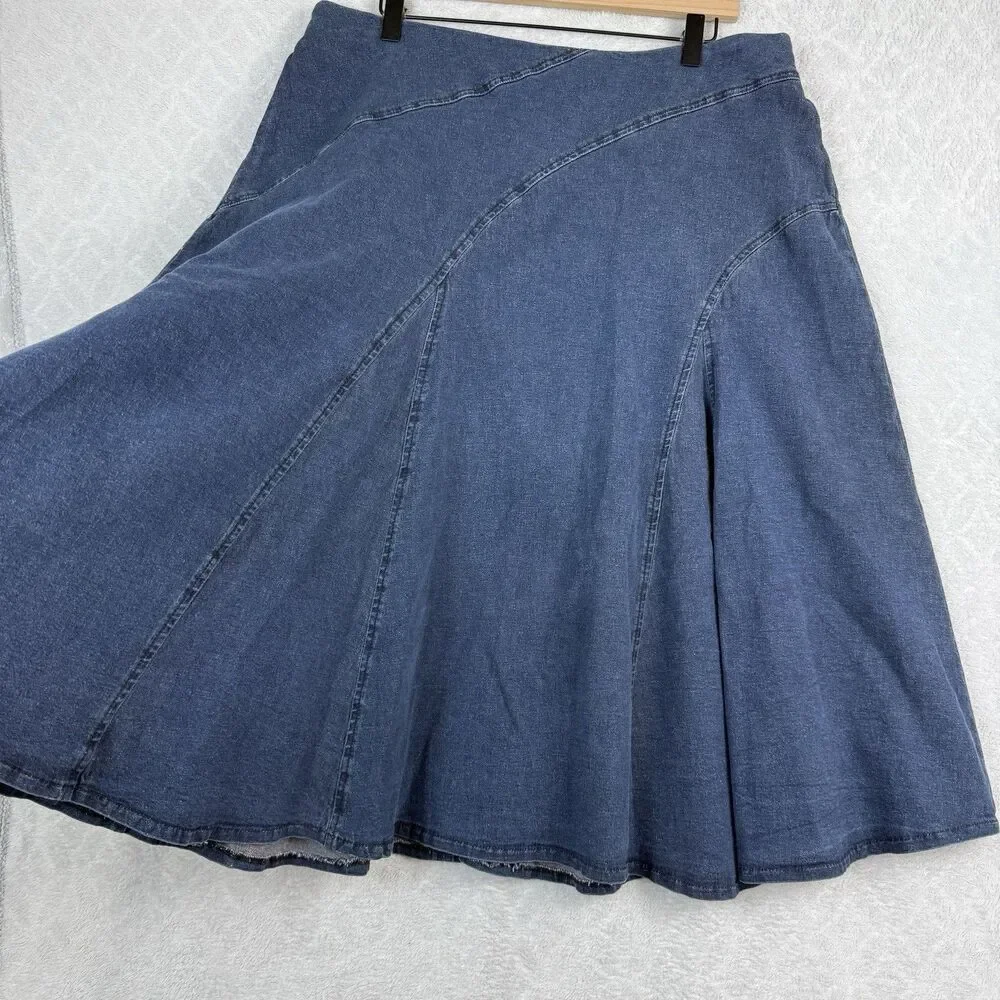 Vtg Reba Midi Skirt 16W Blue Stretch Denim Cottage Western Boho Modest Y2K 90s